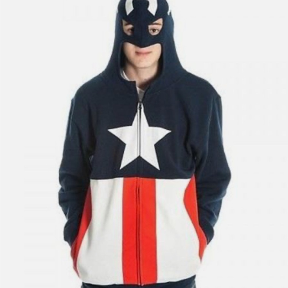 Marvel • Red, White & Blue •  Zip-Up • Unisex • Captain America • Fun • Hoodie • - Picture 3 of 16